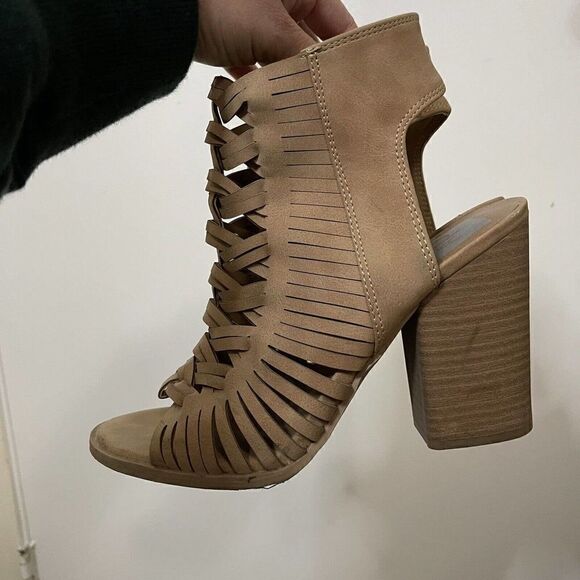 DOLCE VITA tan brown boho peep toe chunk heel size US 6 - Picture 7 of 7